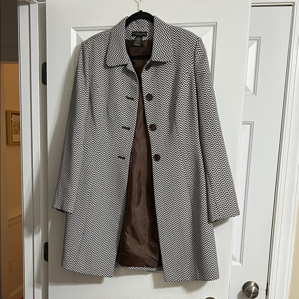 Donna Rae Brown Collared Chevron Button Down Long Sleeve Jacket Size 10